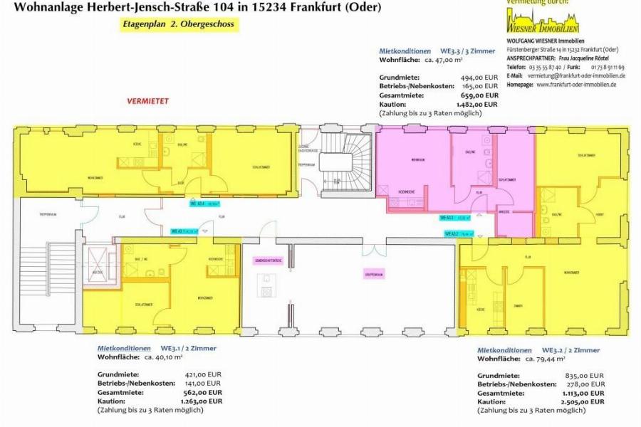 Etagenplan - 2. OG - mit Mietkonditionen